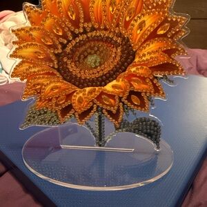 Sunflower Art Piece with Orange and Green Accents